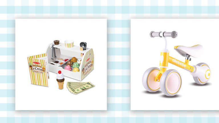 ice cream stand toy and tricycle