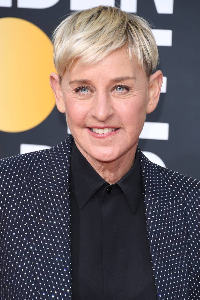 A closeup of Ellen smiling