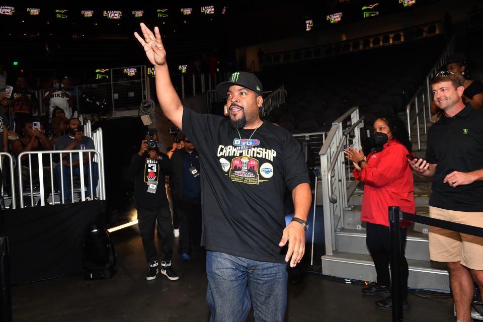 August 21, 2022: Ice Cube attends the Monster Energy BIG3 Celebrity Basketball Game at State Farm Arena in Atlanta, Georgia. 