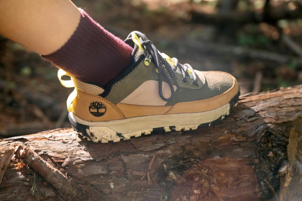 Timberland hiker with regeneratively sourced rubber outsole.