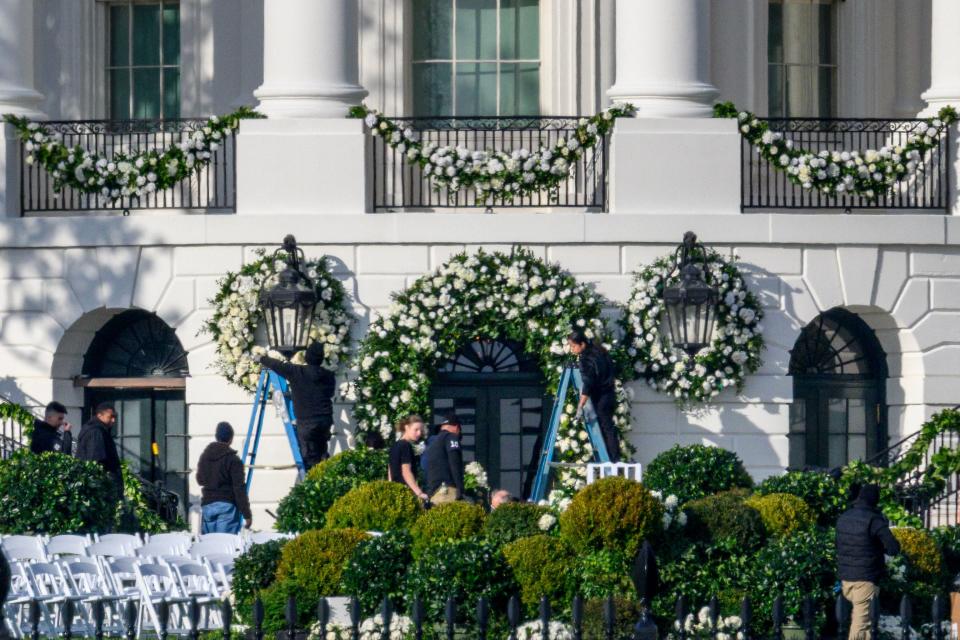 Wedding preparations are seen on the South Lawn of the White House in Washington, DC on November 18, 2022.