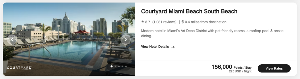 Courtyard Miami booking for 156,000 points