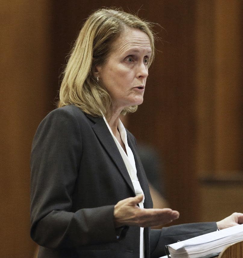 Janet Crepps, senior counsel for the Center for Reproductive Rights, argues before the Kansas Supreme Court Thursday, March 16, 2017, on behalf of Kansas City-area physicians Herbert Hodes and Traci Nauser for an independent recognition of the right of Kansas women to terminate a pregnancy and to affirm the district court's injunction putting the law on hold pending trial. (Thad Allton/The Topeka Capital-Journal via AP, Pool)