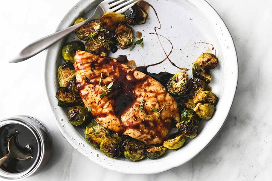 Honey-Balsamic Chicken and Brussels Sprouts from Creme de la Crumb