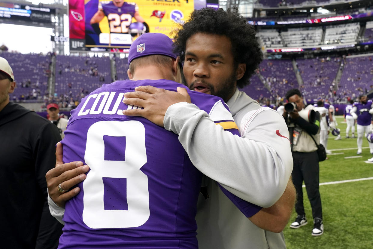 Could the Vikings move on from Kirk Cousins (left) after this season and make a play to acquire Arizona Cardinals QB Kyler Murray (right)? (AP Photo/Abbie Parr)
