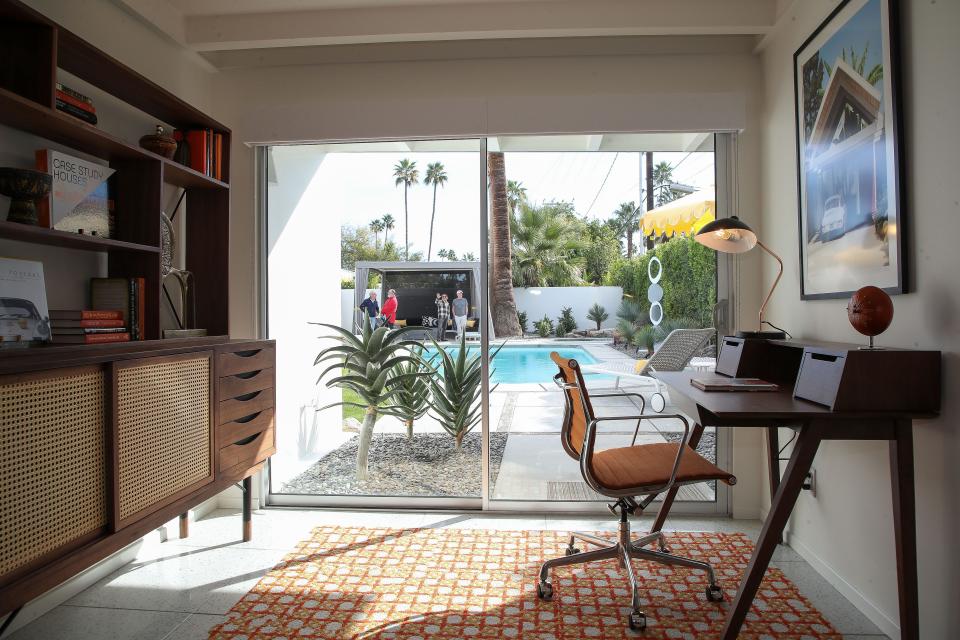 A study looks out onto the pool area at this Wexler designed home at 1177 E. Mesquite Ave in Palm Springs, Calif., Feb. 16, 2024.