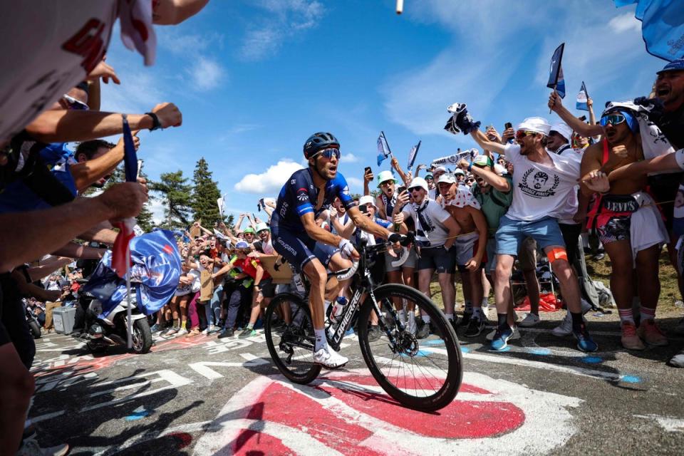 Pinot rides through the crowds on the Petit Ballon (AFP via Getty Images)