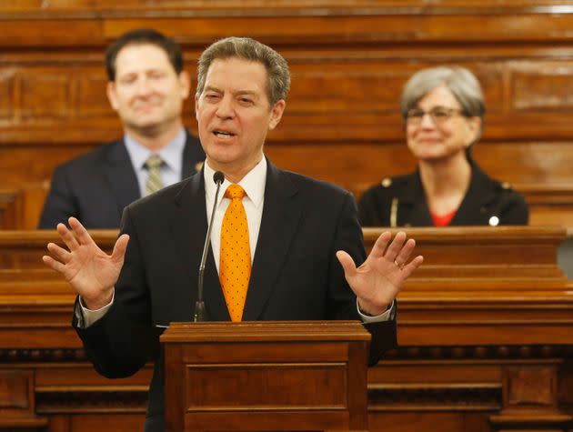 Rep. Sharice Davids (D-Kan.) has sought to tie her opponent Amanda Adkins to former Kansas Gov. Sam Brownback, whose popularity dropped after the state encountered budget problems. (Photo: Wichita Eagle via Getty Images)