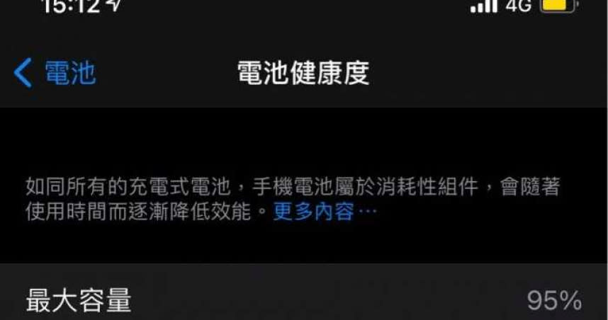 網友在Dcard上貼出自己iPhone 12的電池健康度，沒想到才過半年時間已經掉了5%。（圖／翻攝自Dcard）