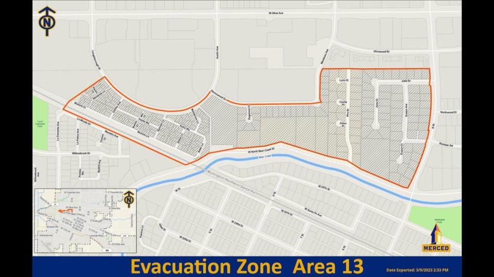 Evacuation warnings have been lifted for some areas near Bear Creek, according to the City of Merced. Images courtesy of City of Merced.
