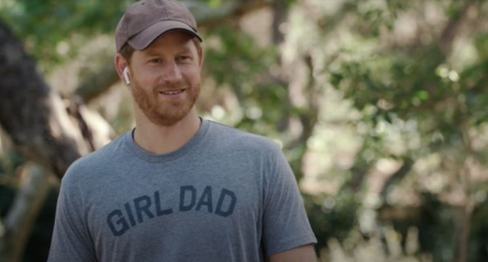 Prince Harry wears 'girl dad' t-shirt in a promotional video for Travalyst. (Travalyst)