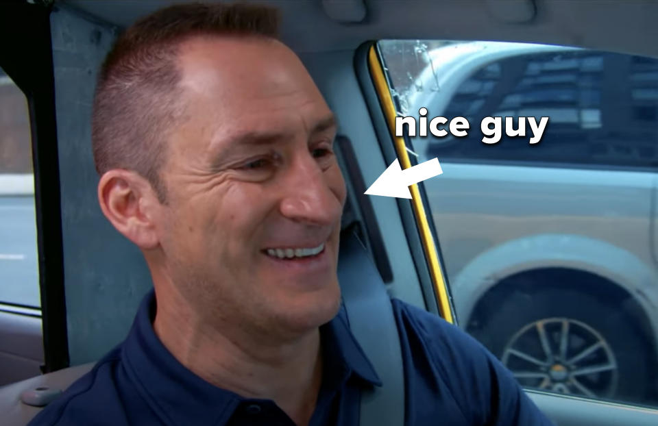 Ben Bailey driving the Cash Cab