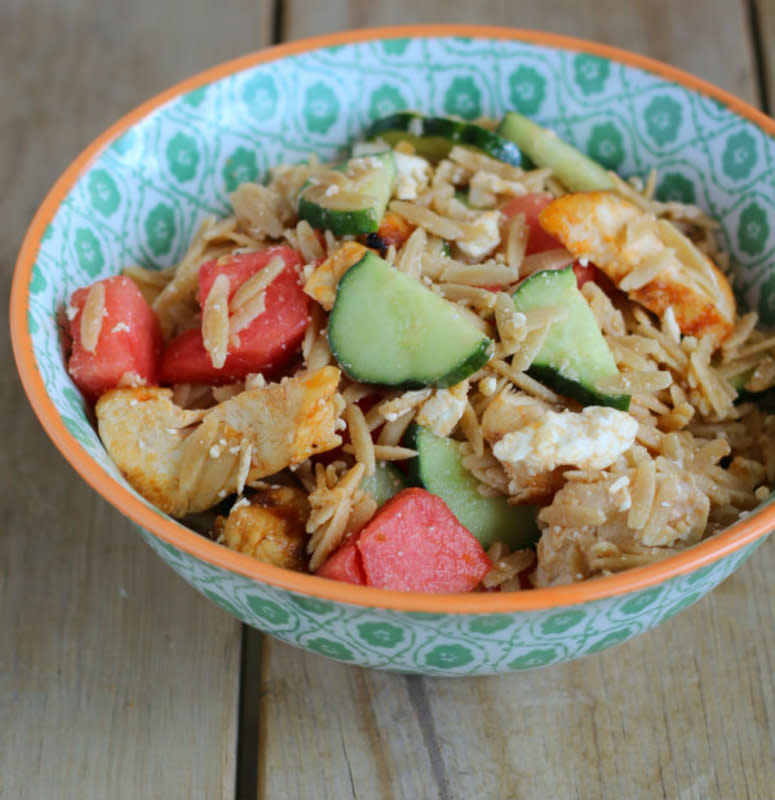 <p>Rachel Cooks</p><p>This salad is refreshing, light and filling! </p><p><strong>Get the recipe: <a href="http://www.rachelcooks.com/2013/08/16/orzo-salad-with-watermelon-feta-and-chicken/" rel="nofollow noopener" target="_blank" data-ylk="slk:Orzo Salad with Chicken, Watermelon and Feta;elm:context_link;itc:0;sec:content-canvas" class="link ">Orzo Salad with Chicken, Watermelon and Feta</a></strong></p>