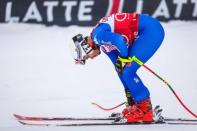 Nov 24, 2017; Lake Louise, Alberta, CAN; Peter Fill of Italy in the finish area after his run during men's downhill training for the FIS alpine skiing World Cup at Lake Louise Ski Resort. Mandatory Credit: Sergei Belski-USA TODAY Sports