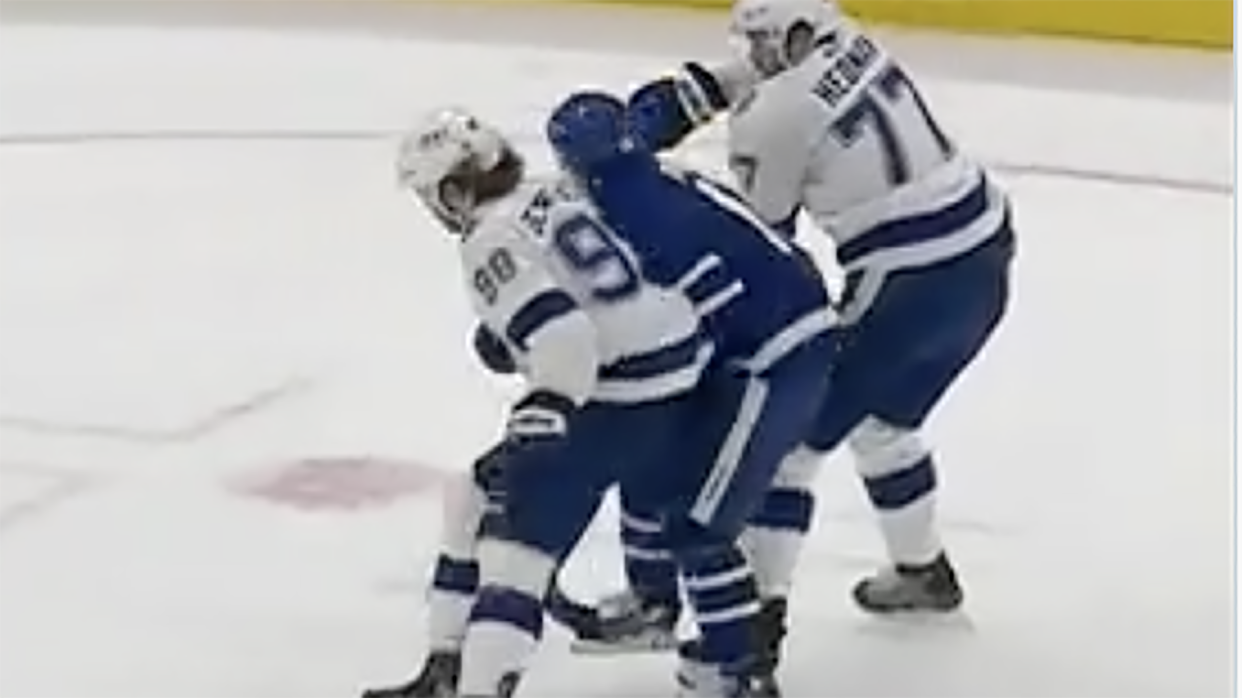 Mitch Marner took a vicious check to the head from Mikhail Sergachev.