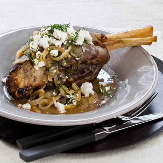 Slow Cooker Lamb Shanks with Lemon, Dill and Feta