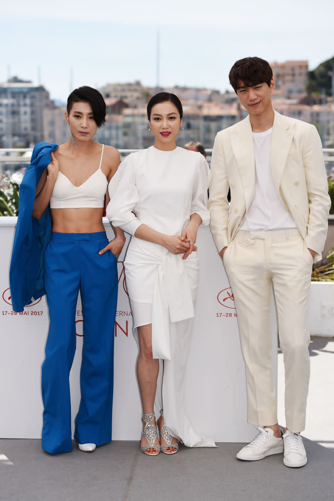 CANNES, FRANCE - MAY 21: Actors Kim Seo Hyung, Kim Ok-vin and Sung Joon attend the 'The Villainess (Ak-Nyeo)' photocall during the 70th annual Cannes Film Festival at Palais des Festivals on May 21, 2017 in Cannes, France. (Photo by Antony Jones/Getty Images)