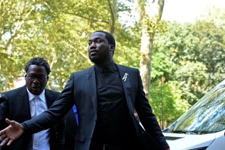 Rapper Meek Mill arrives for a hearing at court in Philadelphia