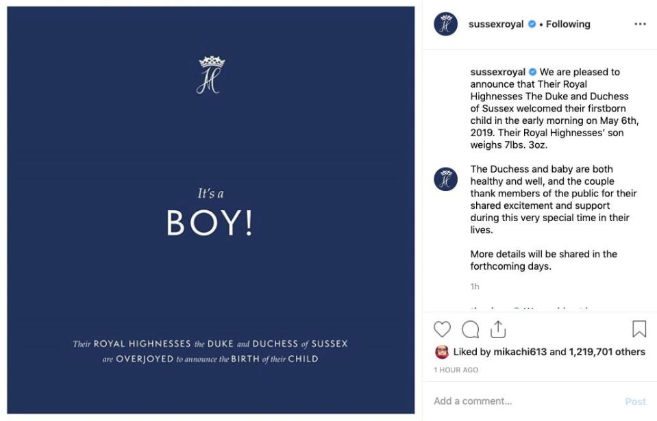 royal baby instagram announcement