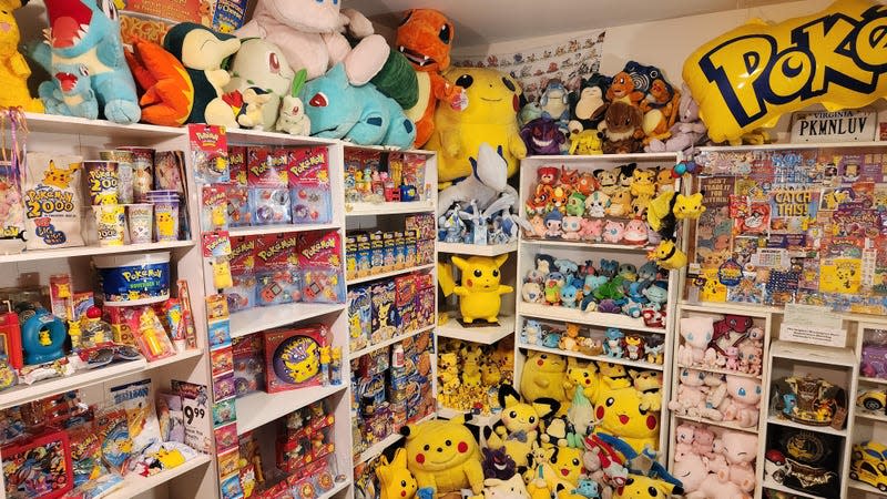 A photo of Klich's collection shows several plushies, food boxes, and other collectibles.