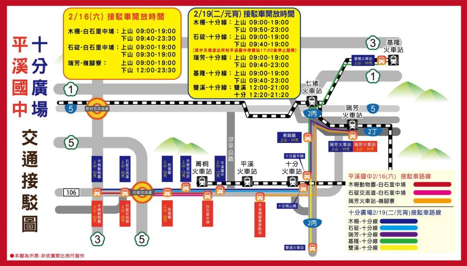 2019「新北市平溪天燈節」交通管制及接駁資訊。     圖：新北市政府/提供