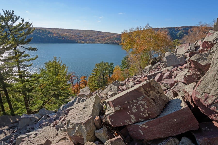 Fall Colors in Rocks and Water at Devil’s Lake State Park in Wisconsin