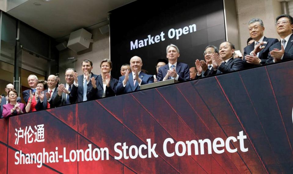 Britain’s Chancellor Philip Hammond claps during a ceremony for the London-Shanghai Connect project launch in London in June 2019: Photo LSE Group handout