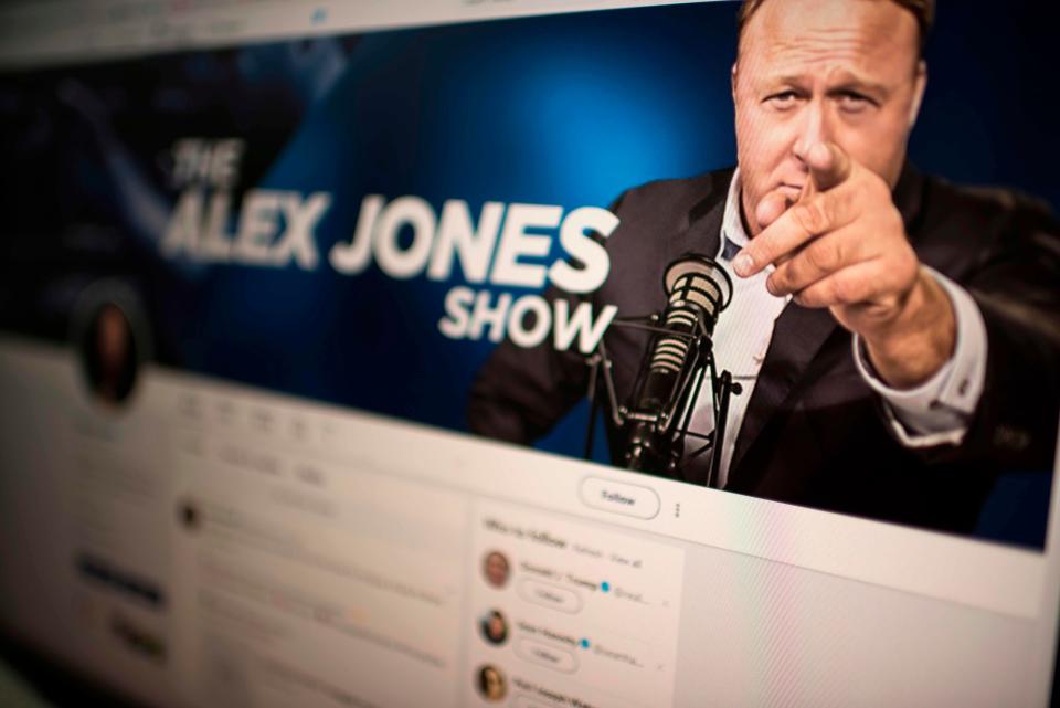 The Twitter account of Alex Jones, taken on August 15, 2018 in Washington, D.C.