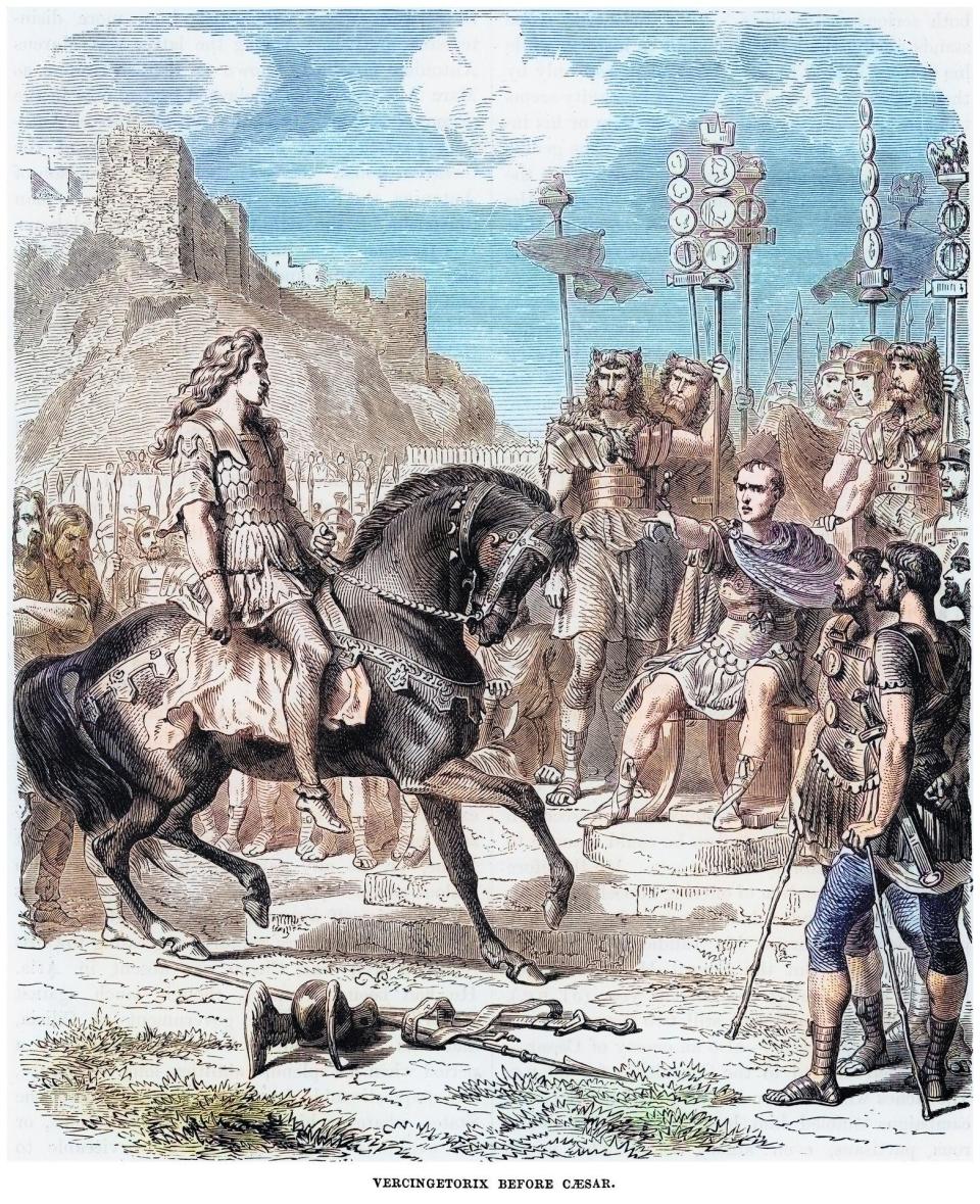 Una pintura de Julio César recibiendo a los líderes galos derrotados