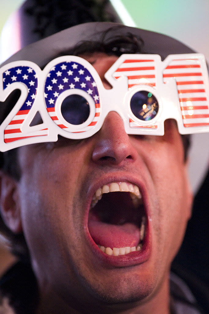 Person wearing 2011 New Year's glasses