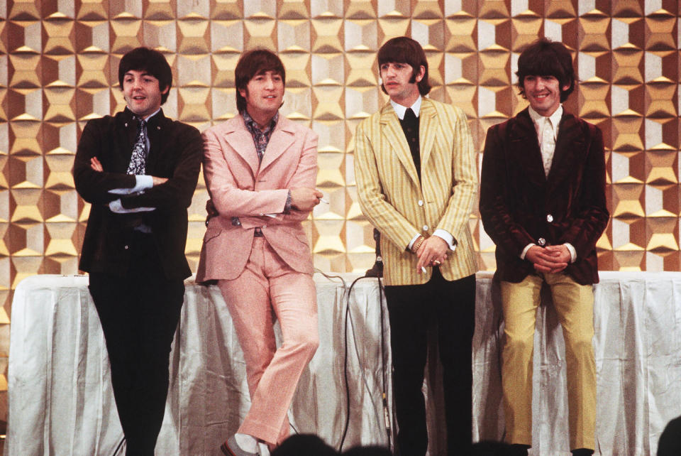 This photo taken on June 29, 1966 shows members of the British band The Beatles, (L to R) Paul McCartney, John Lennon, Ringo Starr and George Harrison, holding a press conference in Tokyo at the start of their tour. - A group of Japanese Beatles fans on October 30, 2018 have lost their bid to get police to hand over historic footage of the band's legendary 1966 Japan visit. (Photo by JIJI PRESS / JIJI PRESS / AFP) / Japan OUT        (Photo credit should read JIJI PRESS/AFP via Getty Images)