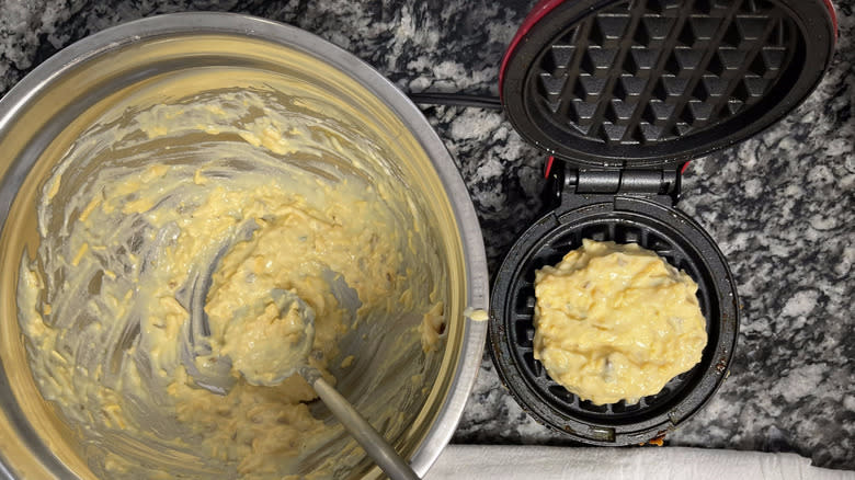 potato batter in waffle maker