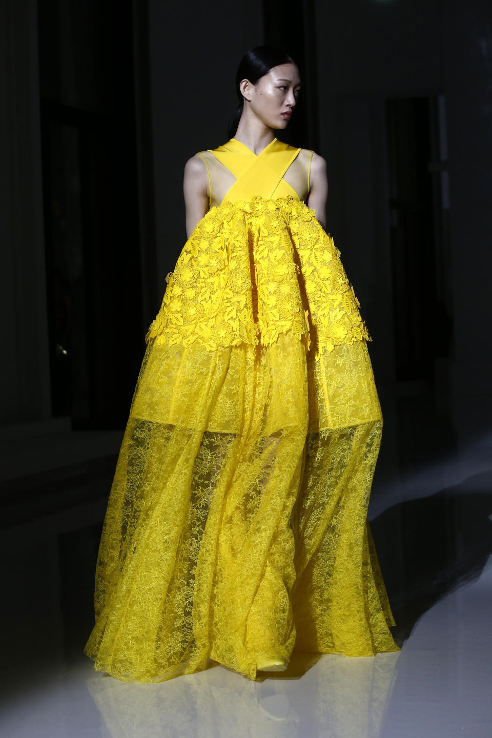 A model wears a creation for the Givenchy Spring/Summer 2019 Haute Couture fashion collection presented in Paris, Tuesday Jan. 22, 2019. (AP Photo/Michel Euler)