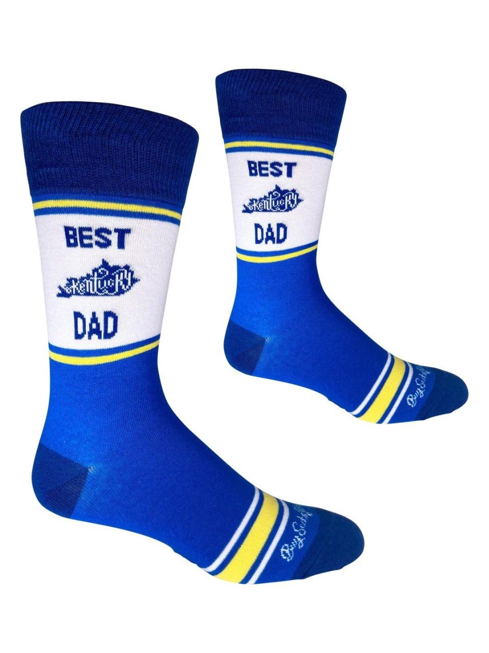 The "Buy Socks You All" brand is created by Work the Metal owner Jack Mathis.  Work the Metal is the shop where the socks are sold.  These are specific to Father's Day but you'll find more than a dozen other Kentucky related designs from bourbon to beer to "Gettin' Lucky in Kentucky." Cost: $12 per pair