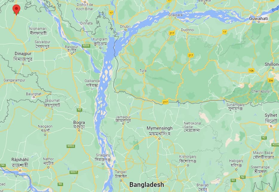 La ville de Boda, près de la rivière Karotoa au Bangladesh. - Google Maps