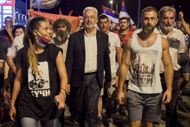 FILE PHOTO: Zdravko Krivokapic, the leader of the pro-Serb alliance "For the Future of Montenegro", leads a protest in Podgorica
