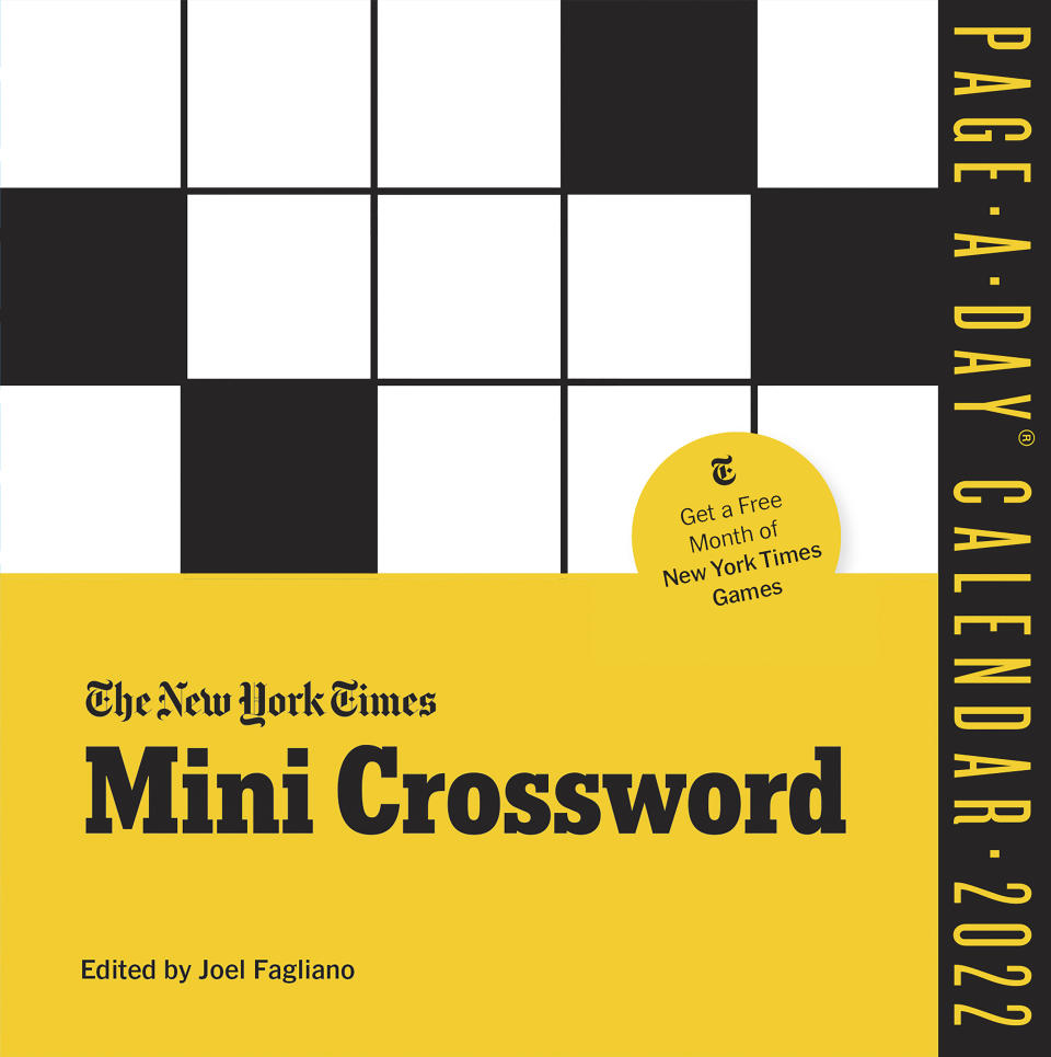 This image provided by Workman Publishing shows the New York Times mini crossword calendar. There are a variety of beautiful and creative calendars on tap to mark the months or weeks of 2022 with photos, artwork, quotes, cartoons, puzzles and more. (Workman Publishing via AP)