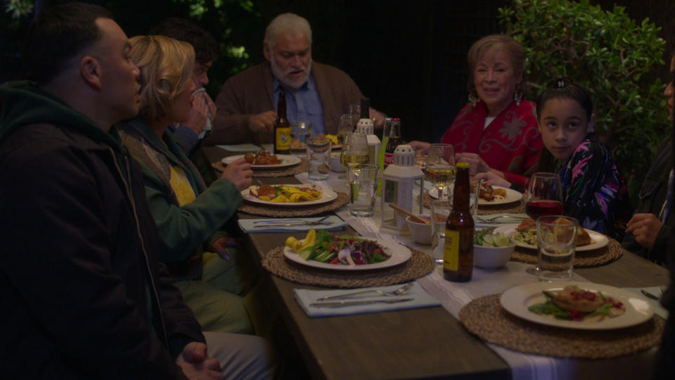 The Morales family sitting at dinner in Gentefied.