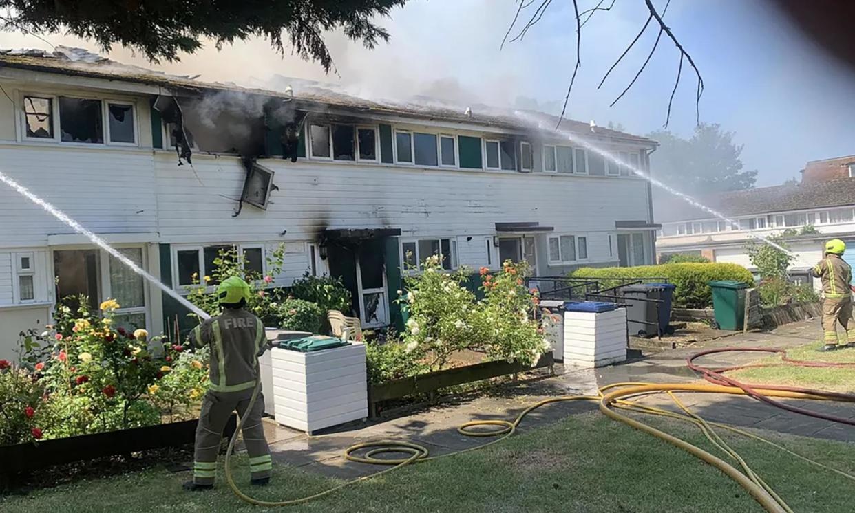 <span>A row of such homes in Moss Hall Grove in Finchley was destroyed in June when a fire spread rapidly across the terrace.</span><span>Photograph: London fire brigade</span>