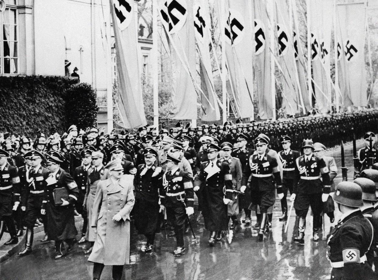 Adolf Hitler arrived at Kroll Opera in Berlin, April 28, 1939 to address the Reichstag.