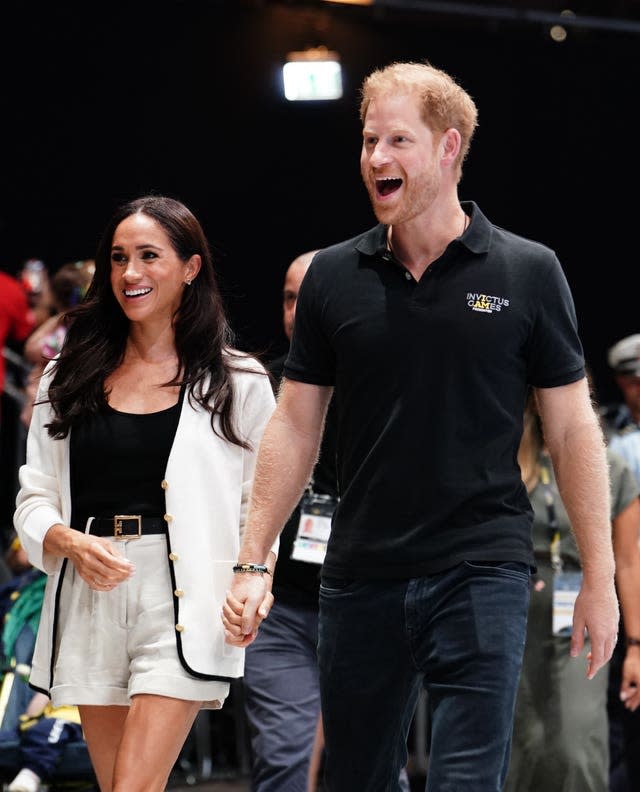The Duke and Duchess of Sussex at the Merkur Spiel-Arena during the Invictus Games in Dusseldorf, Germany.