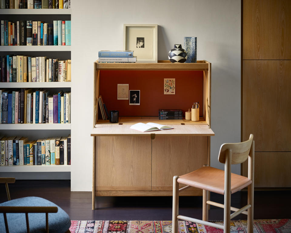 home office desk that folds away in a family living room