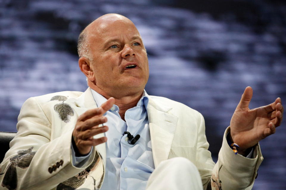 Mike Novogratz, founder and CEO of Galaxy Digital, gestures as he speaks during the Bitcoin Conference 2022 in Miami Beach, Florida, U.S. April 6, 2022. REUTERS/Marco Bello