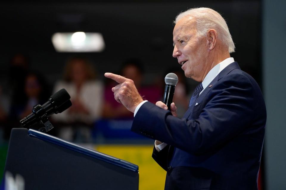 President Joe Biden speaks during a Democratic National Committee event at the National Education Association Headquarters, Friday, Sept. 23, 2022, in Washington. (AP Photo/Evan Vucci) (AP)