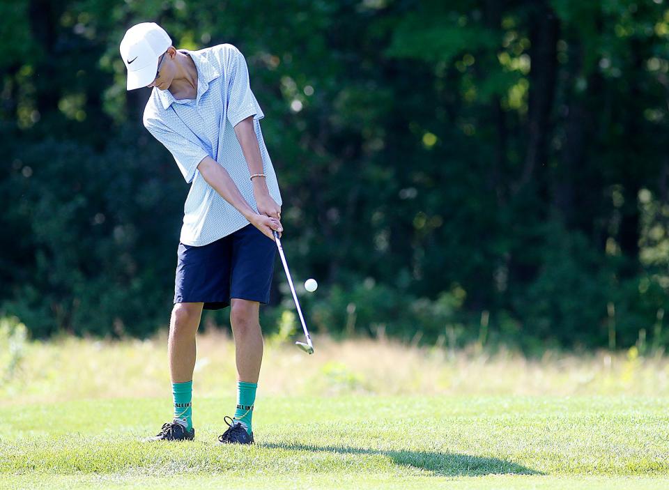 Nolan Dennison hits a shot during the first round of the Times-Gazette Junior golf championships at Brookside Gold Course on Wednesday, July 20, 2022. TOM E. PUSKAR/ASHLAND TIMES-GAZETTE
