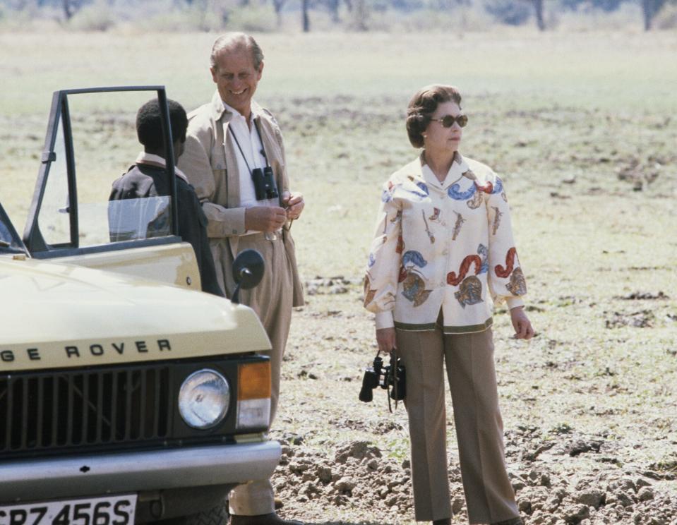 Queen Elizabeth II and Prince Philip on safari during their state visit to Zambia, 1979.