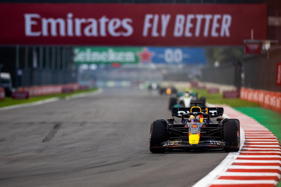 Red Bull&#39;s Dutch driver Max Verstappen drives during the final race of the 2022 Formula 1 Mexico Grand Prix at the Hermanos Rodriguez Circuit in Mexico City, Mexico, on Oct. 30, 2022. (Photo by Qian Jun/Xinhua via Getty Images)