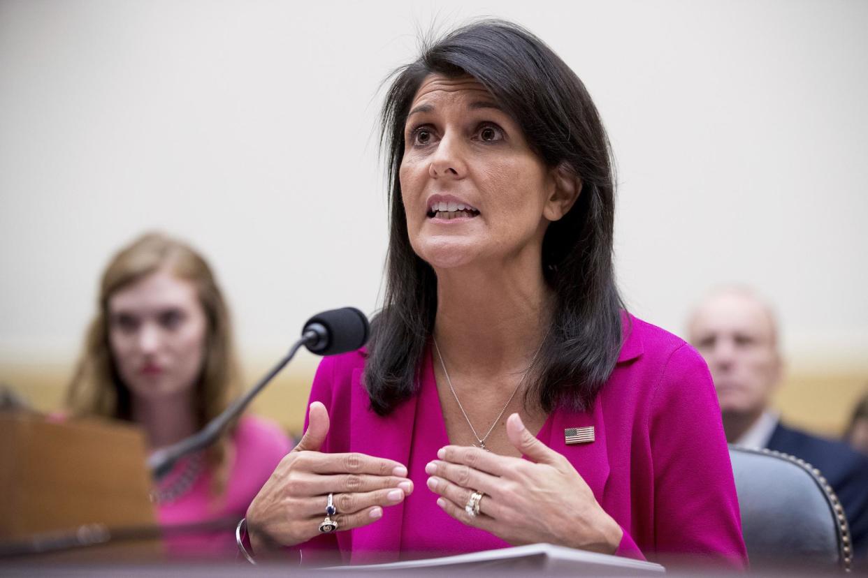 US Ambassador to the United Nations Nikki Haley testifies on Capitol Hill: AP