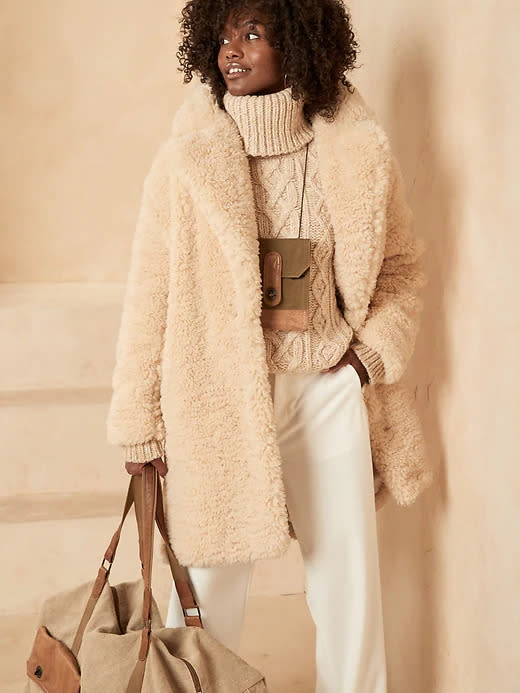 Oversized Sherpa Cocoon Coat. Image via Banana Republic.