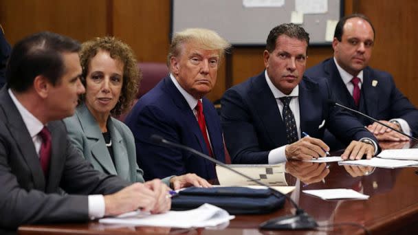 PHOTO: Former U.S. President Donald Trump appears in court for an arraignment on charges stemming from his indictment by a Manhattan grand jury following a probe into hush money paid to porn star Stormy Daniels, in New York City, April 4, 2023. (Andrew Kelly/Reuters)